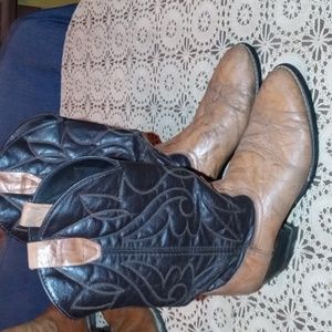Men's Cowboy Boots Leather Vintage sz 8.5 Brown Black Embroidered Amazonas